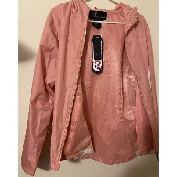 I5 Apparel Rain Jacket Coat Women Large  Hooded Light Pink And White L New - Picture 2 of 5
